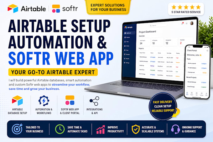 setup your airtable database, airtable automation, softr webapp, airtable expert