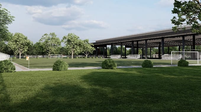 create conceptual sport complex site plan,sport stadium design,playground render