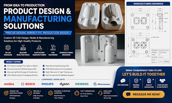 do product 3d cad model silicone injection mold slipcasting manufacturing cnc