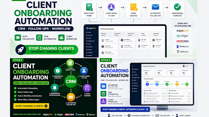 automate client onboarding follow up using espocrm vtiger twenty suitecrm perfex