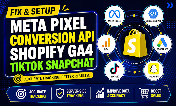 fix setup meta pixel facebook pixel conversion API shopify ga4 tiktok snapchat