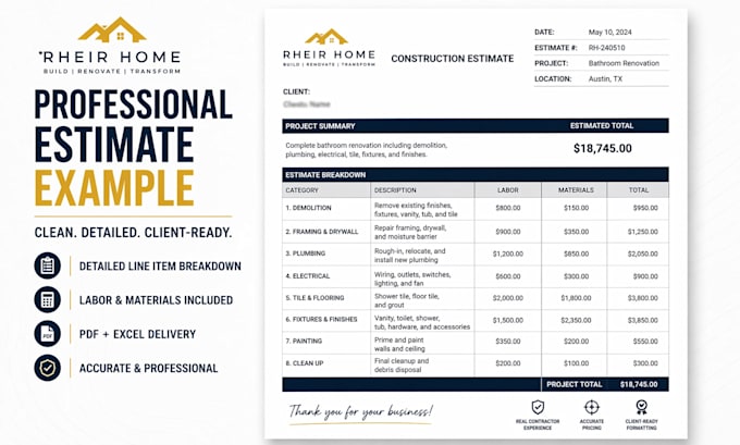 create a contractor estimate or construction bid