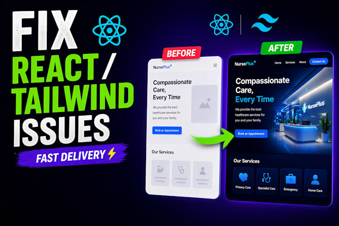 fix your react js or tailwind CSS issues fast