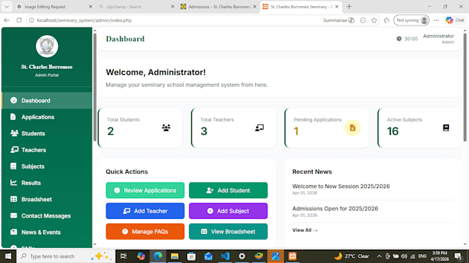 build a school management system website with admin dashboard