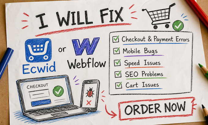 ecwid webflow checkout fix payment error mobile bug speed seo cart issue store
