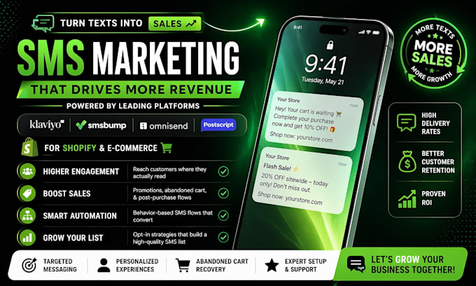 setup bulk SMS marketing with klaviyo, smsbump, omnisend, postscript on shopify