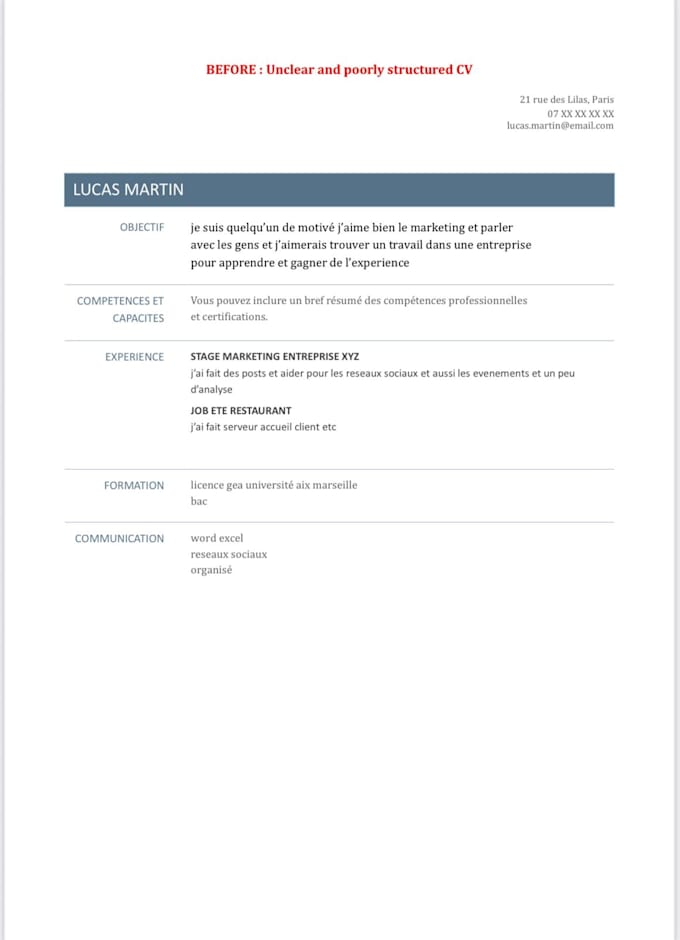 write or improve your french CV