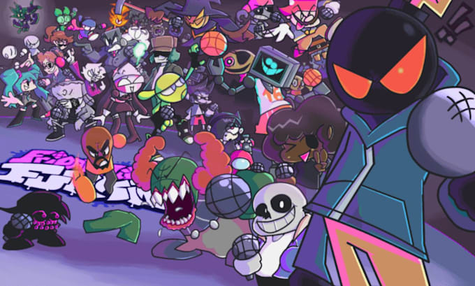 Design de personagem fnf, animação de sprite sheet fnf, plano de fundo ...