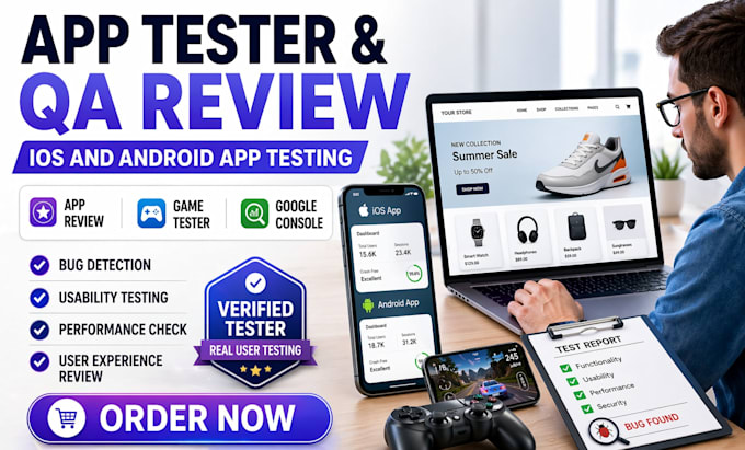test ios android app tester app review game tester and google search console QA