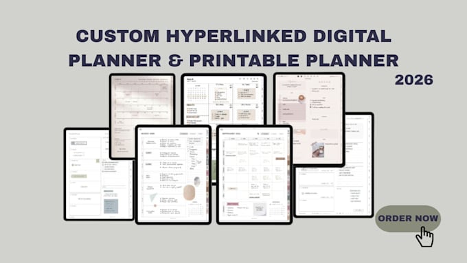 format design a minimalist digital etsy planner, hyperlinked planner calender