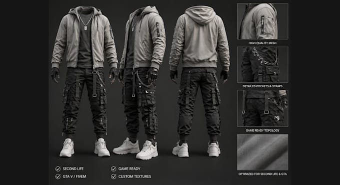 Design rig texture 3d clothing for second life mesh gta vrchat fivem ...