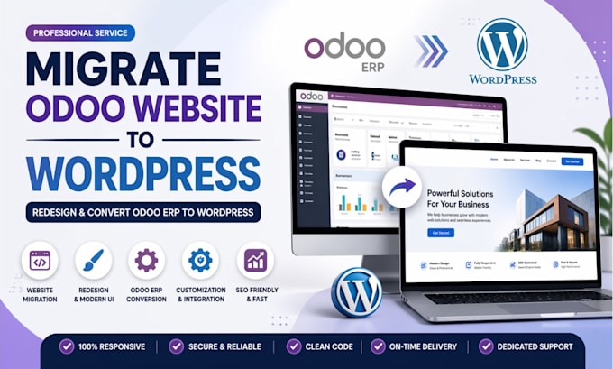 migrate odoo website to wordpress, redesign and convert odoo erp to wordpress