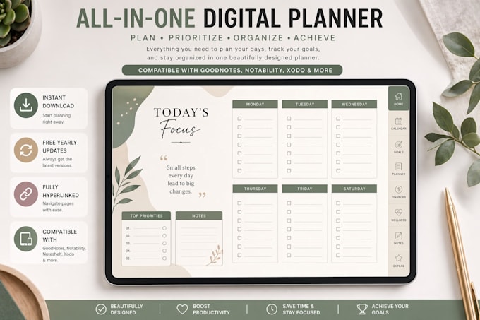 etsy digital planner hyperlinked planner digital product digital journal