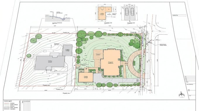 design site plan for permit, plot plan, land survey and architectural site map
