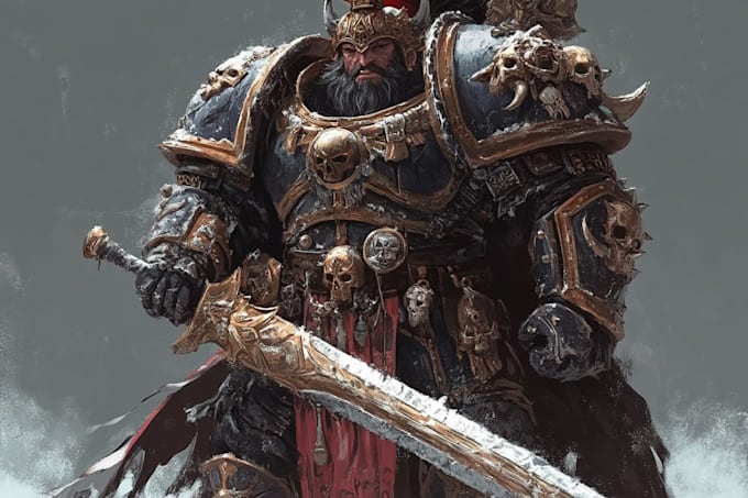 create warhammer battle banner in action scene style