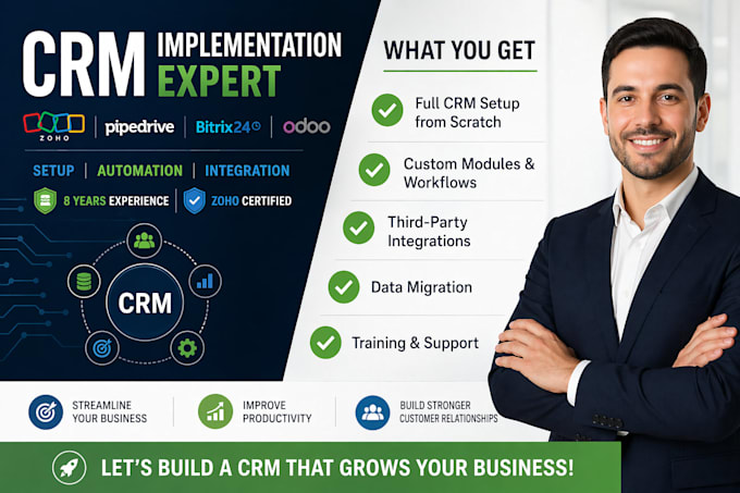 setup and customize zoho CRM, pipedrive, bitrix24 or odoo