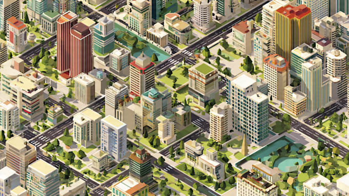 draw unique isometric map illustration flat design 2d isometric map