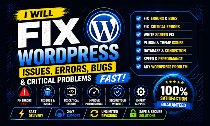 fix wordpress issues, errors, bugs and critical errors fast, redesign wordpress