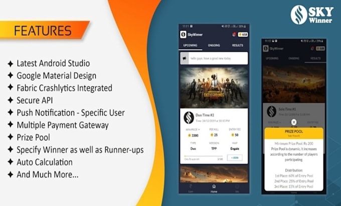 build a tournament app with admin panel for pubg, bgmi, free fire, ludo