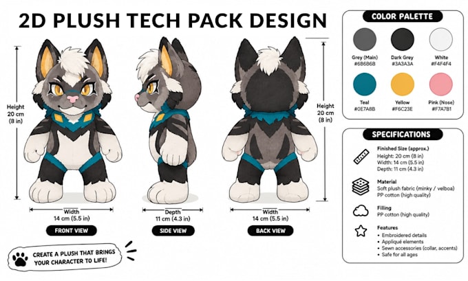 design custom plush reference sheet kawaii plushie and stuffed animal tech pack