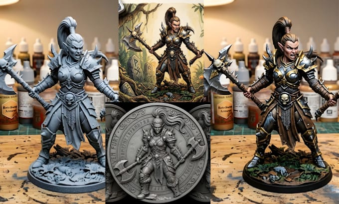 2d image to 3d warhammer tabletop miniature basrelief 3d medallion model stl fig