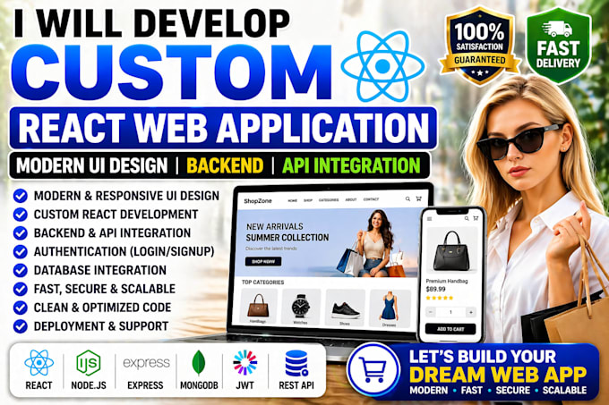 develop custom react web application modern ui design backend API integration