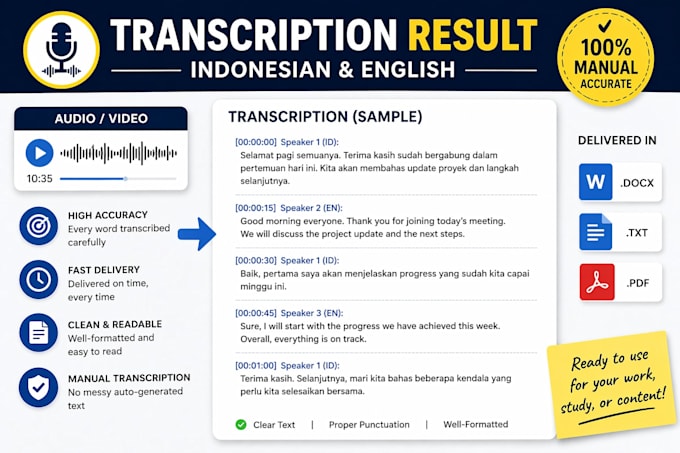 do english or indonesian audio transcriptions manually