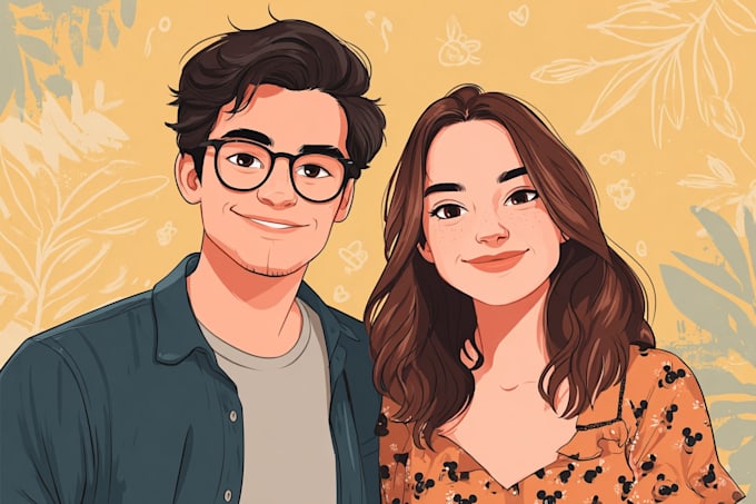 custom animated couple portrait illustration