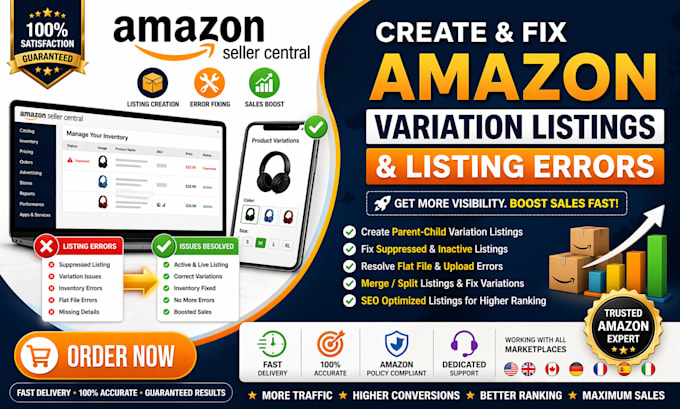 create amazon variation listing or fix amazon listing errors