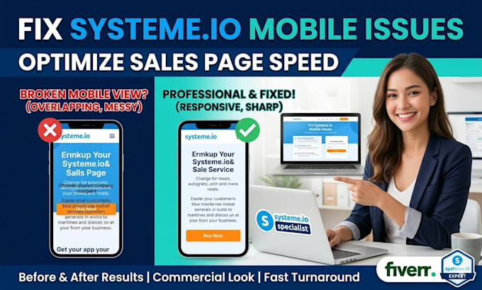 fix systeme io mobile responsive issues and optimize page speed
