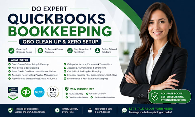 do expert quickbooks bookkeeping, qbo clean up, and xero setup