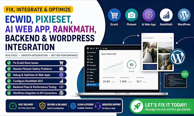 fix ecwid pixieset website ai web app rankmath backend wordpress integration