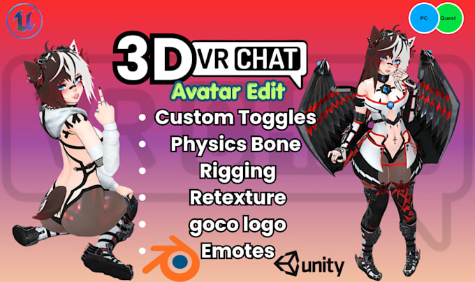 fix, edit vrchat avatar, rigging, retexture, emote, vrc nsfw anime, cloth toggle