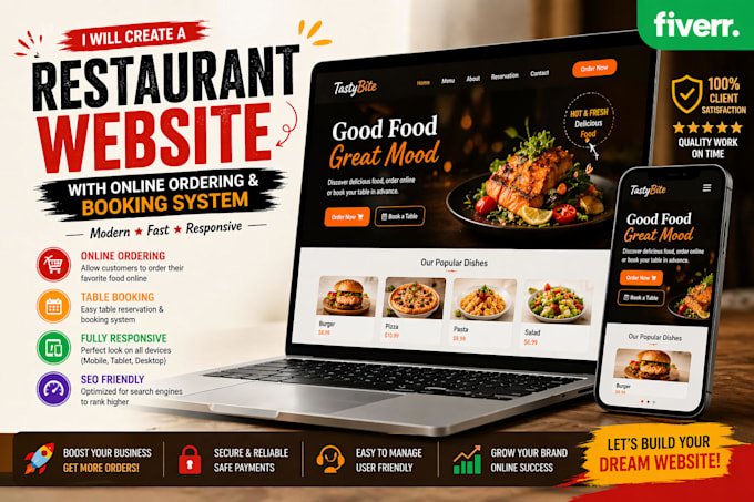 create a restaurant website with online ordering and booking system