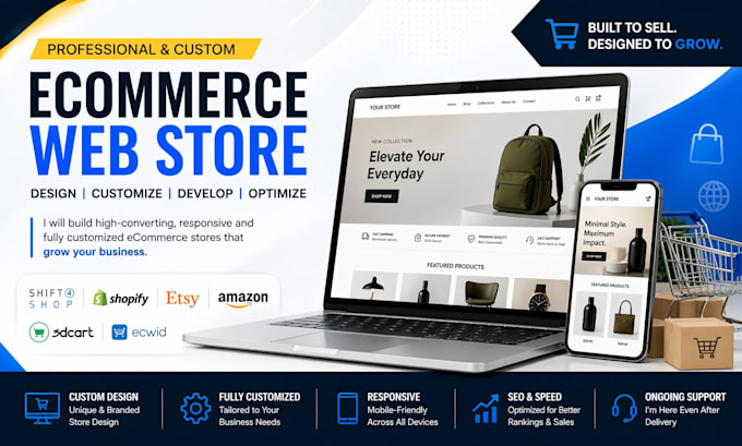 build customize shift4shop shopify etsy amazon  3dcart ecwid ecommerce web store