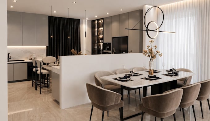 render 3d basement floor as a home garage interior ,tv couch design, dining area
