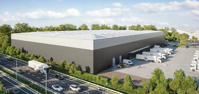 construct 2d to 3d site plan,cgi industrial exterior,warehouse load dock render