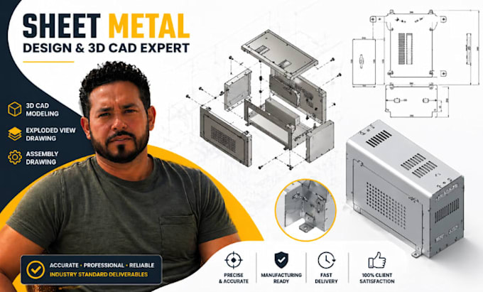 exploded view drawing, mechanical sheet metal design, 3d cad , assembly drawing