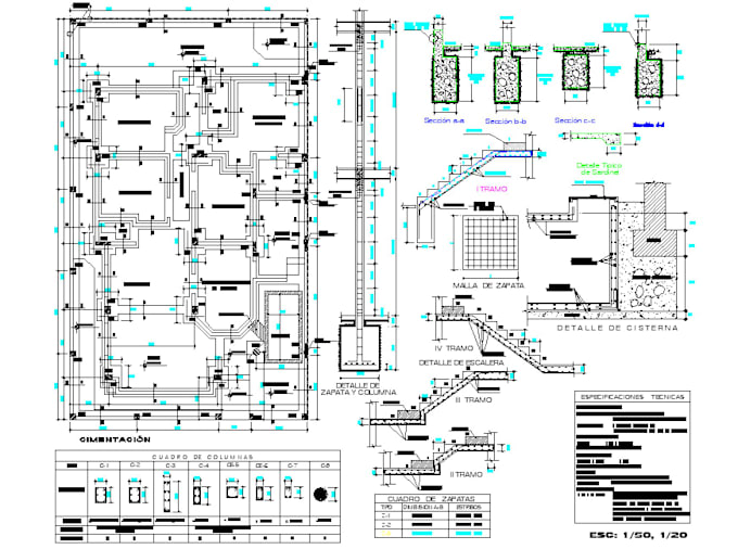do structural design calculations for slab, beam, column and foundation