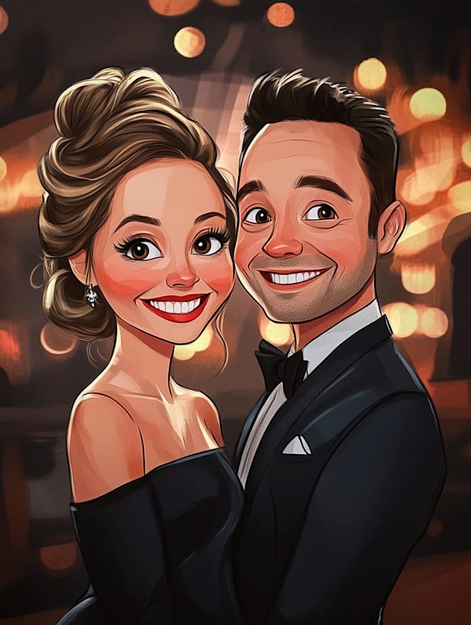 create professional caricatures for couples or wedding gift