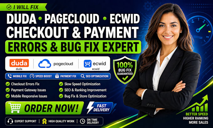 duda pagecloud ecwid checkout errors bug mobile issue slow speed payment fix seo