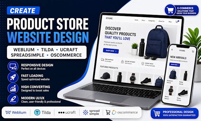 create weblium tilda ucraft spreadsimple oscommerce product store website design