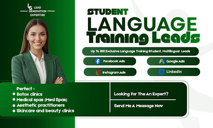 800 exclusive language training student leads, multilingual leads via ads