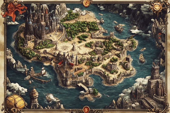 draw a fantasy map with digital watercolors