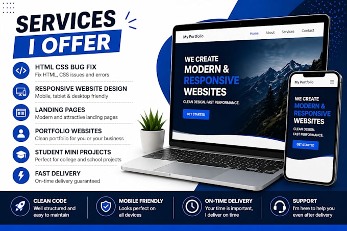 fix HTML CSS bugs and create responsive web pages