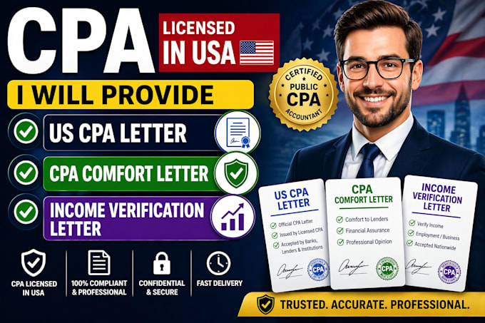 provide US CPA letter, CPA comfort letter and income verification letter
