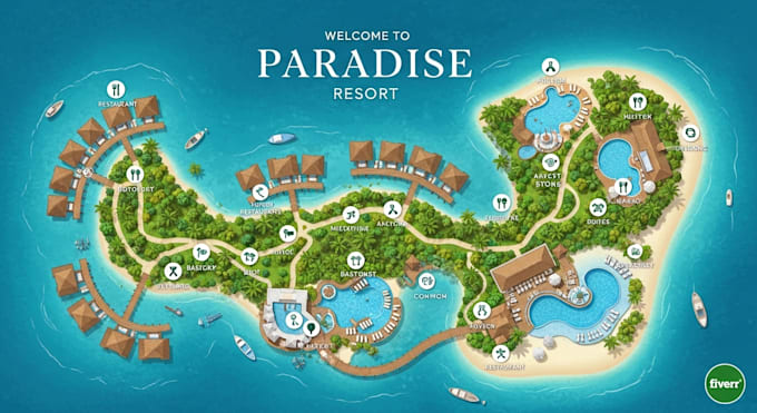 design resort map, hotel site map, vector map and tourist map design