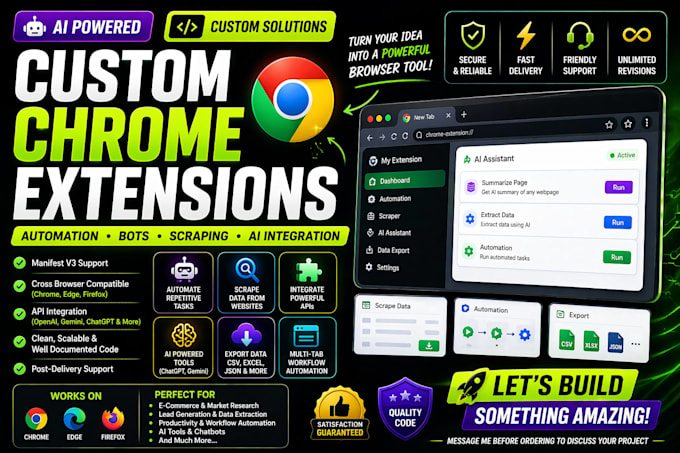 build custom ai chrome extensions, automation bots, scraping tools