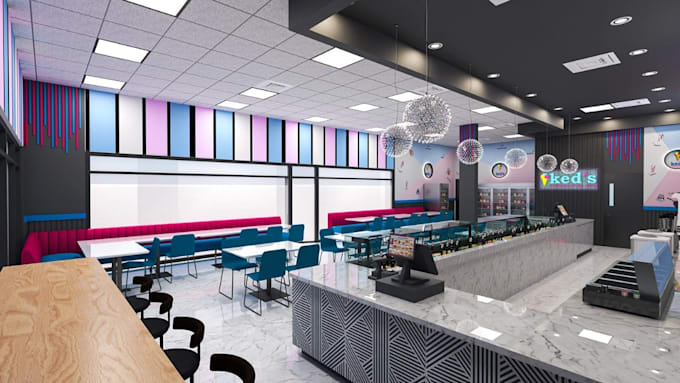 remodel restaurant interior,layout design,cafe, coffee shop,realistic bar render