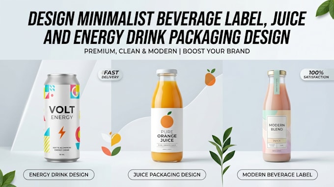 Design minimalist beverage label, juice and energy drink packaging ...